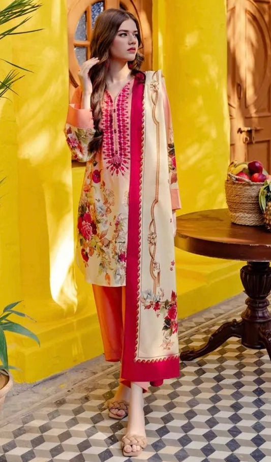 < GulAhmed > 3PC Printed Lawn Stitched Suit [ #A4 ]