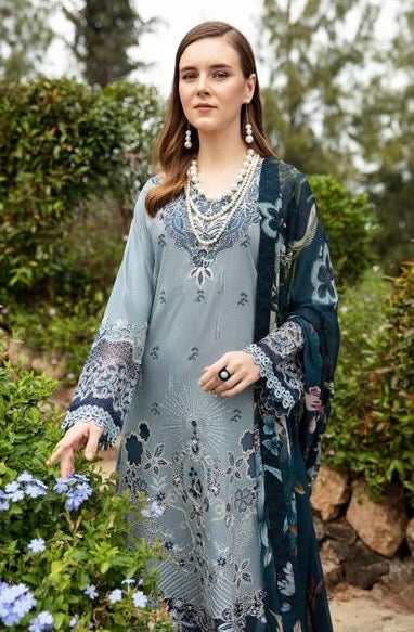 < Ramsha > ALICE BLUE | 3PC LUXURY LAWN EMBROIDERED STITCHED SUIT [ #D2 ] SIZE M