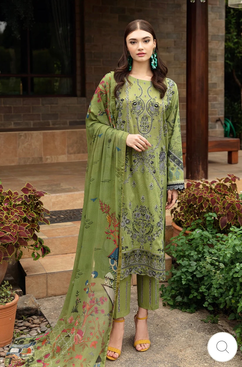 < Ramsha > 3PC Lawn  
Stitched Suit [ #H8 ] SIZE M