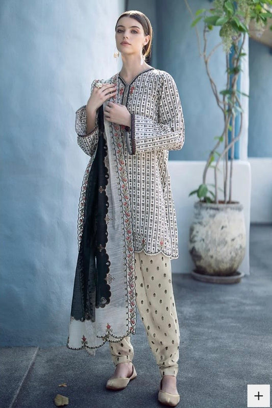 < Baroque > 3PC Embroidered Printed Lawn Stitched Suit [ #C6 ] SIZE S