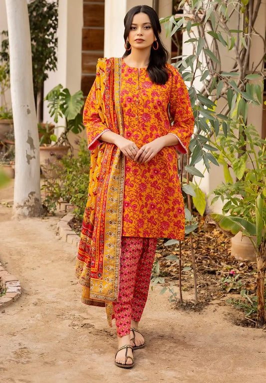 < GulAhmed > 3PC Cambric Printed Stitched Suit with Lawn Dupatta [ #K9 ] SIZE M