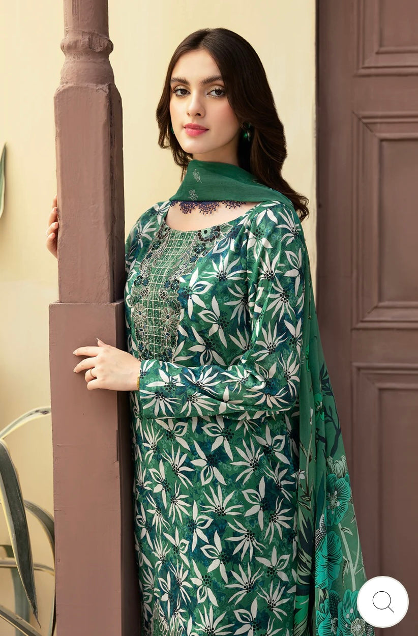 < Ramsha > 3PC Lawn  
Stitched Suit [ #I1 ] SIZE M