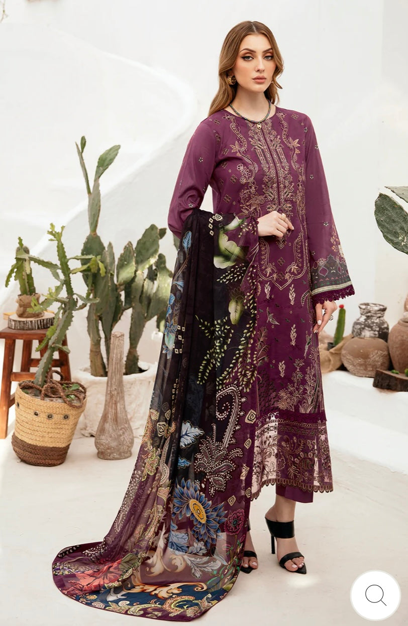 < Ramsha > 3PC Lawn  
Stitched Suit [ #H5 ] SIZE M