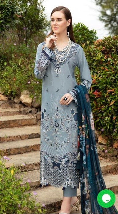 < Ramsha > ALICE BLUE | 3PC LUXURY LAWN EMBROIDERED STITCHED SUIT [ #D2 ] SIZE M