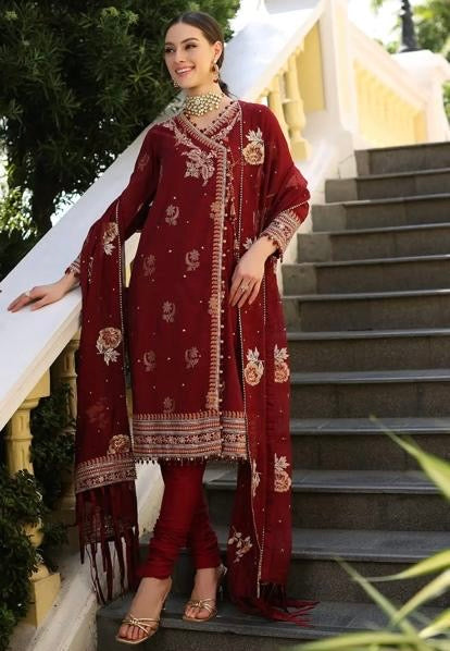 < GulAhmed > 3PC Embroidered Jacquard
Stitched Suit [ #E1 ] SIZE M