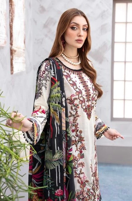 < Ramsha > 3PC LUXURY LAWN STITCHED SUIT [ #D8 ] SIZE M