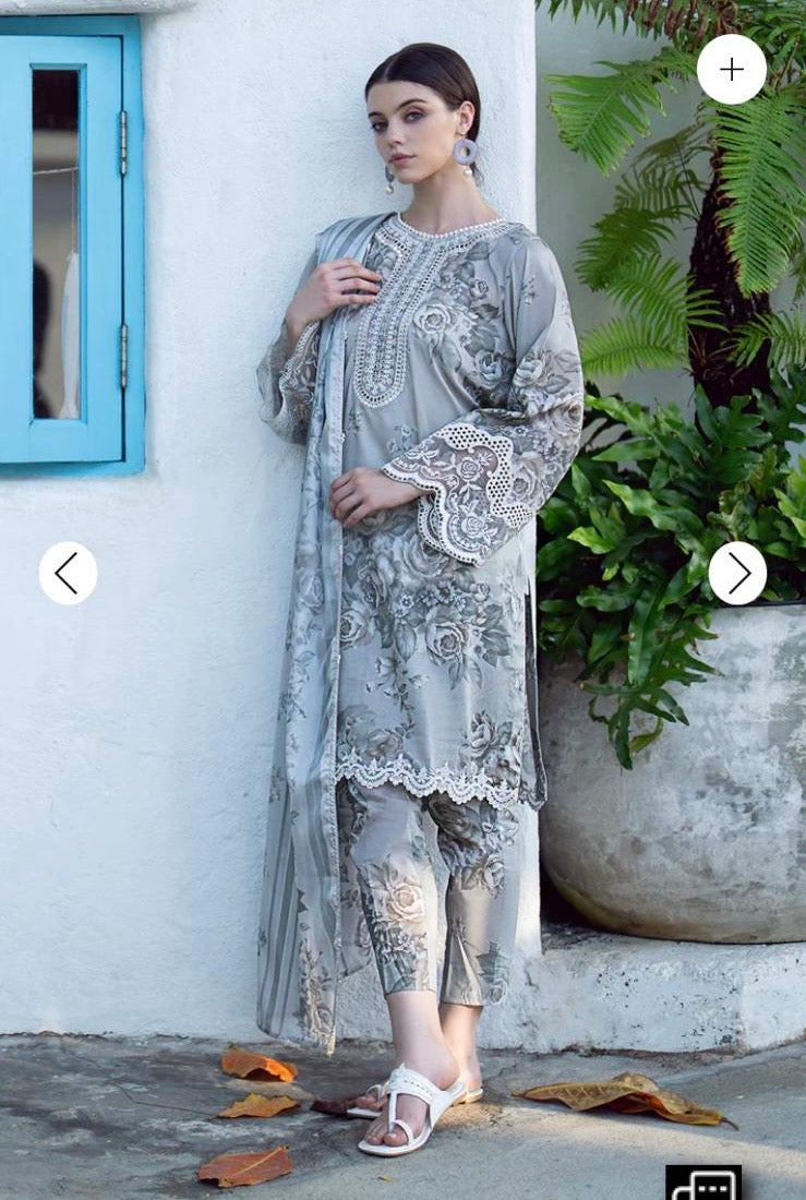 < Baroque > 3PC Embroidered Printed Lawn Stitched Suit [ #C8 ] SIZE M