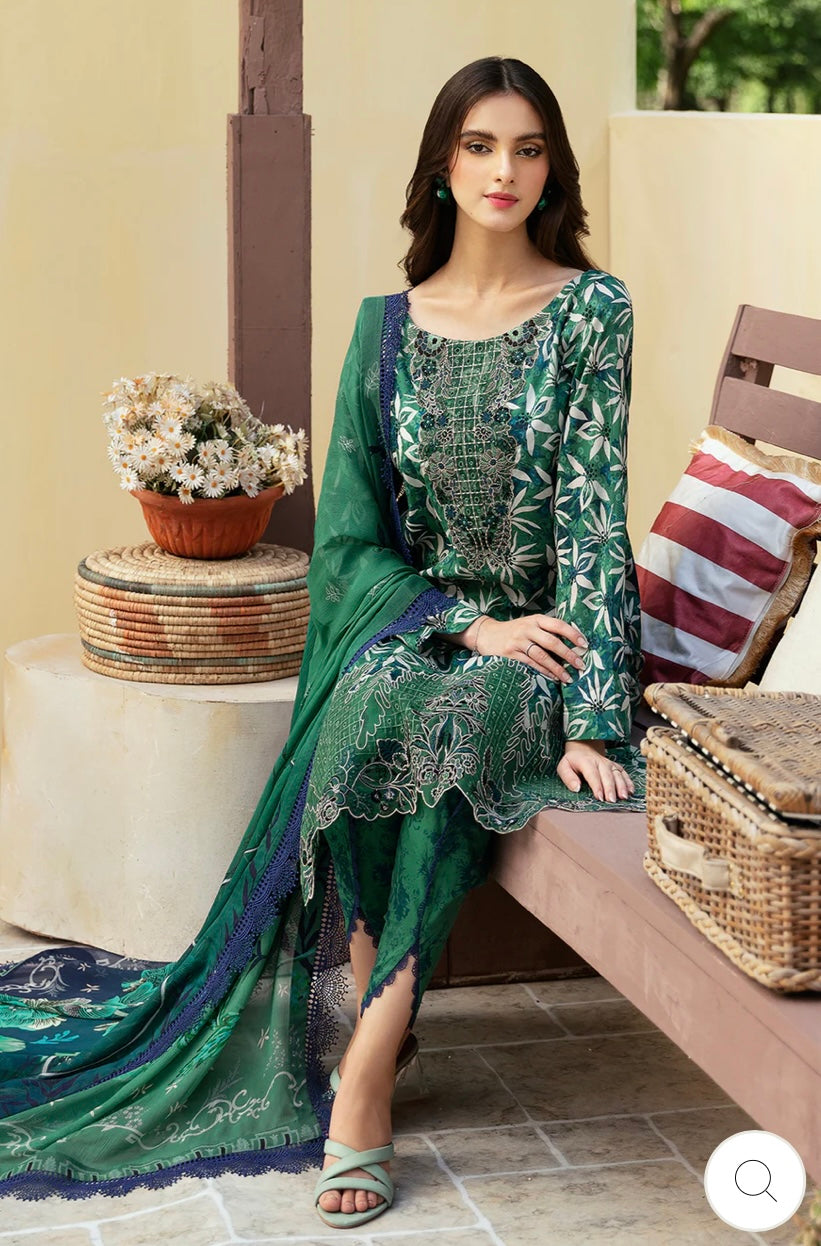 < Ramsha > 3PC Lawn  
Stitched Suit [ #I1 ] SIZE M