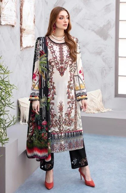 < Ramsha > 3PC LUXURY LAWN STITCHED SUIT [ #D8 ] SIZE M