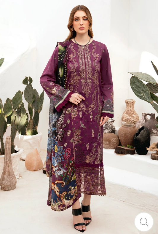 < Ramsha > 3PC Lawn  
Stitched Suit [ #H5 ] SIZE M