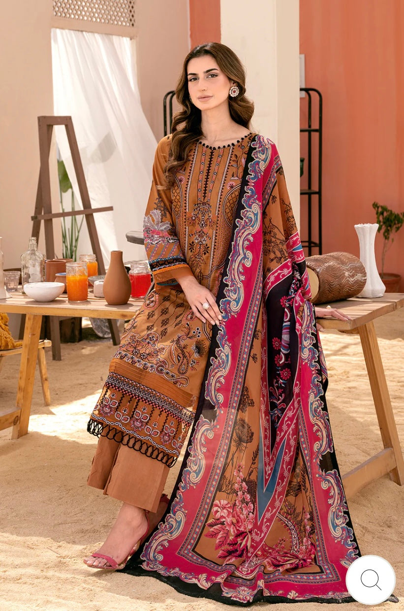 < Ramsha > 3PC Lawn  
Stitched Suit [ #H7 ] SIZE M