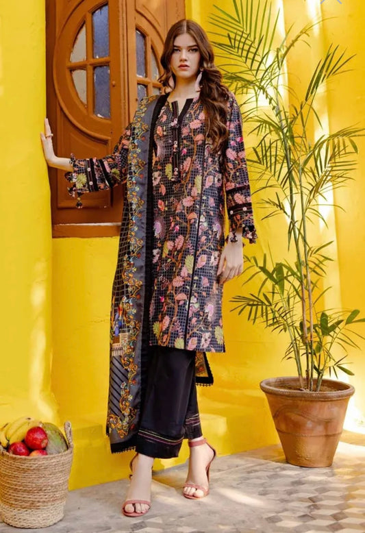 < GulAhmed > 3PC Printed Lawn  
Stitched Suit [ #I9 ] SIZE S