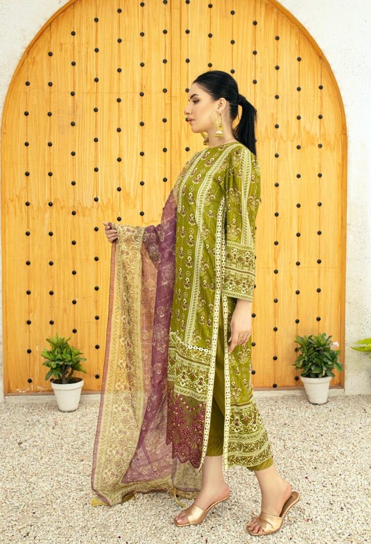 < Afsaneh > 3PC Lawn  
Stitched Suit [ #G2 ] SIZE S