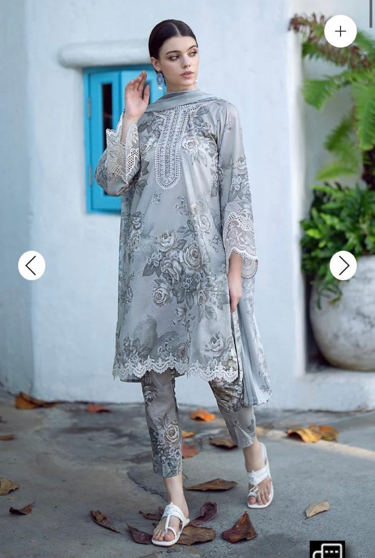 < Baroque > 3PC Embroidered Printed Lawn Stitched Suit [ #C8 ] SIZE M