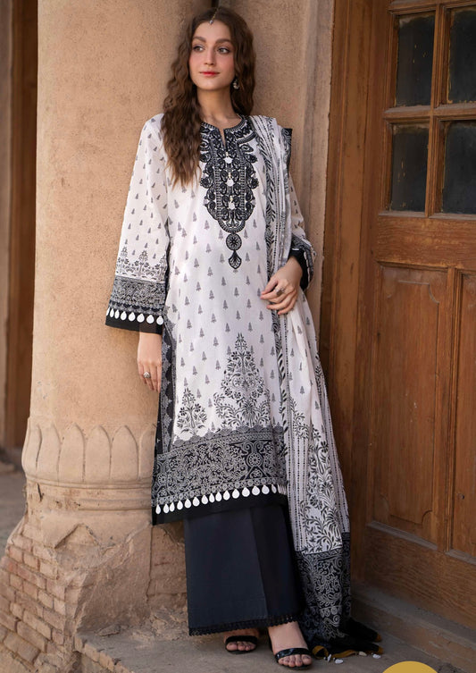 < Nishat > 3PC Silver Paste Printed Super Fine Lawn Stitched Suit with Silver Paste Printed Lawn Dupatta & Dyed Cambric Trousers [ #N9 ] SIZE L