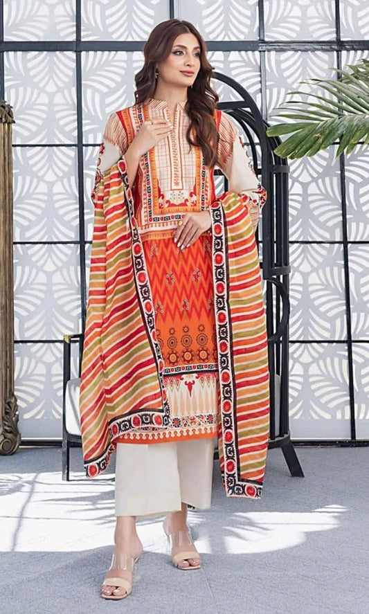 < GulAhmed > 3PC Printed Lawn Stitched Suit [ #A8 ]